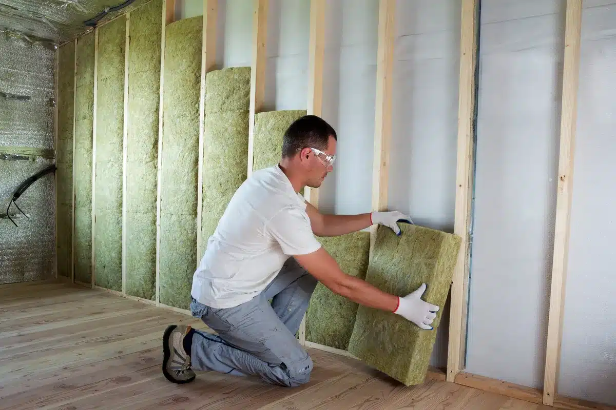 Un artisan installe des panneaux isolants sur un mur, réduisant ainsi les pertes de chaleur et améliorant la performance énergétique d’un logement.